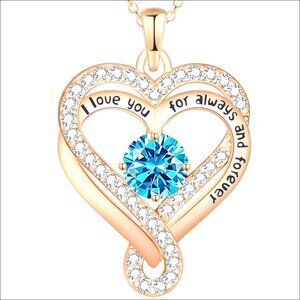 Sterling Silver Infinity Heart Pendant Necklace with Birthstones